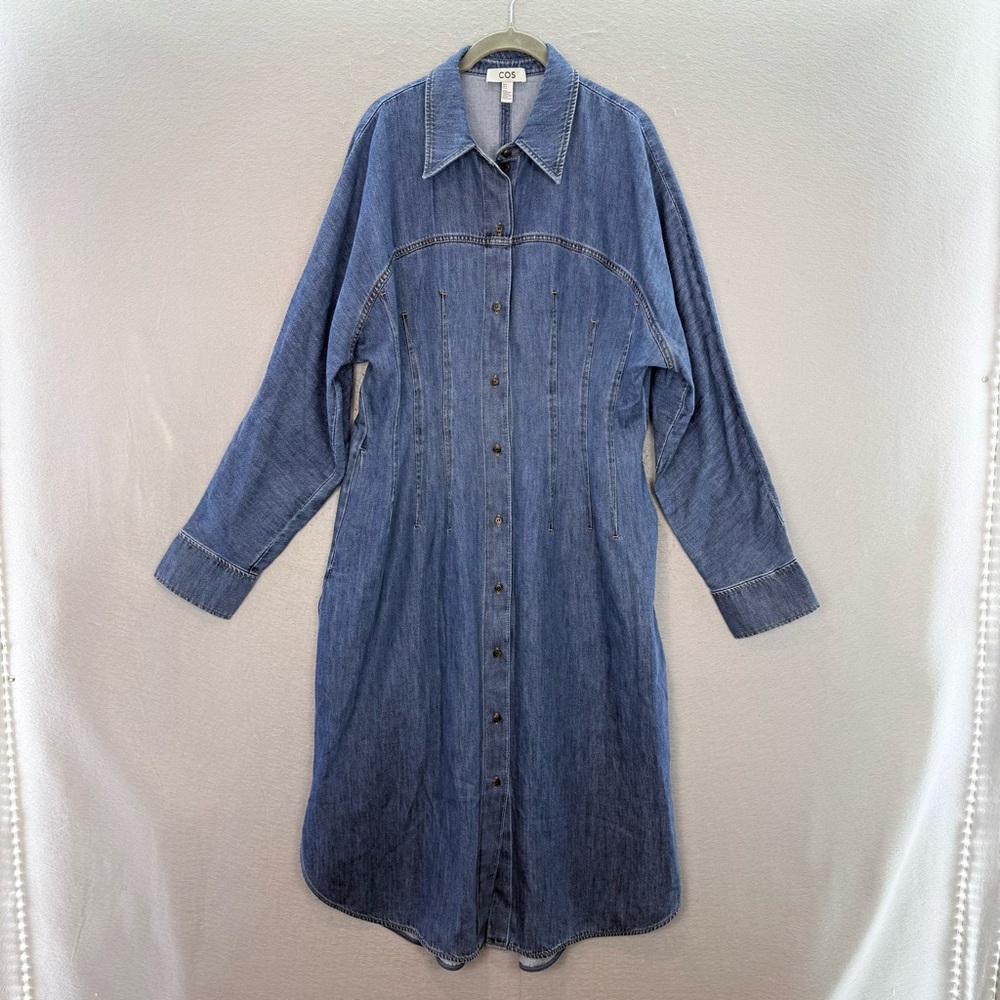 COS - women’s Oversized Waisted Denim shirt midi dress blue jeans button down 14 - Picture 6 of 11